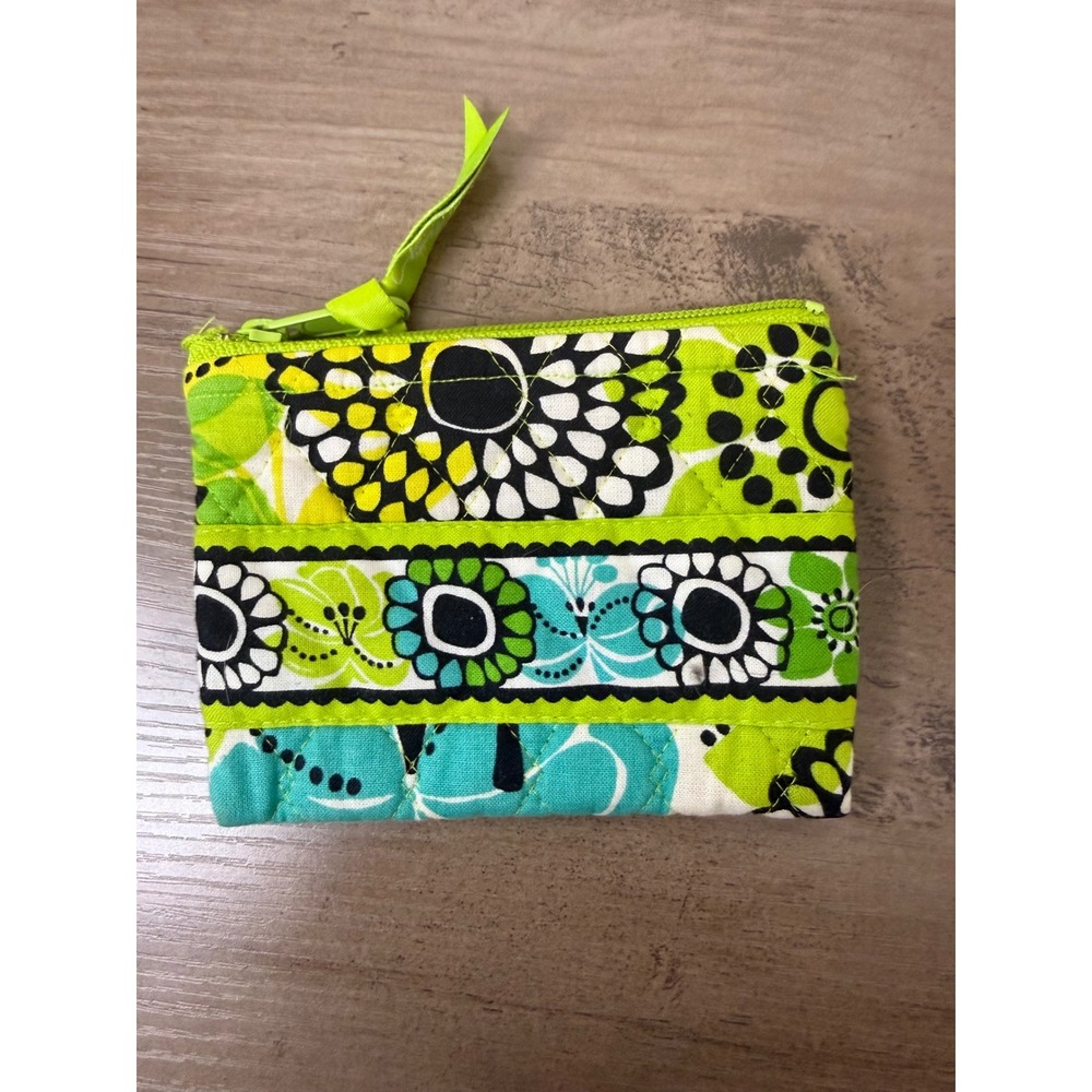 Vera Bradley Vintage Quilted Cotton Coin Purse Floral Lime Green Turquoise 5x3.5